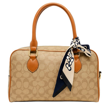 COACH Signature Print Handbag with Scarf & Adjustable Strap – Elegant Everyday Satchel Bag