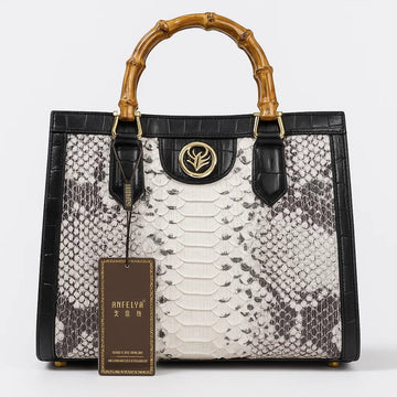 Anfeiya Elegant Croc & Python Textured Bamboo Handle Tote Bag