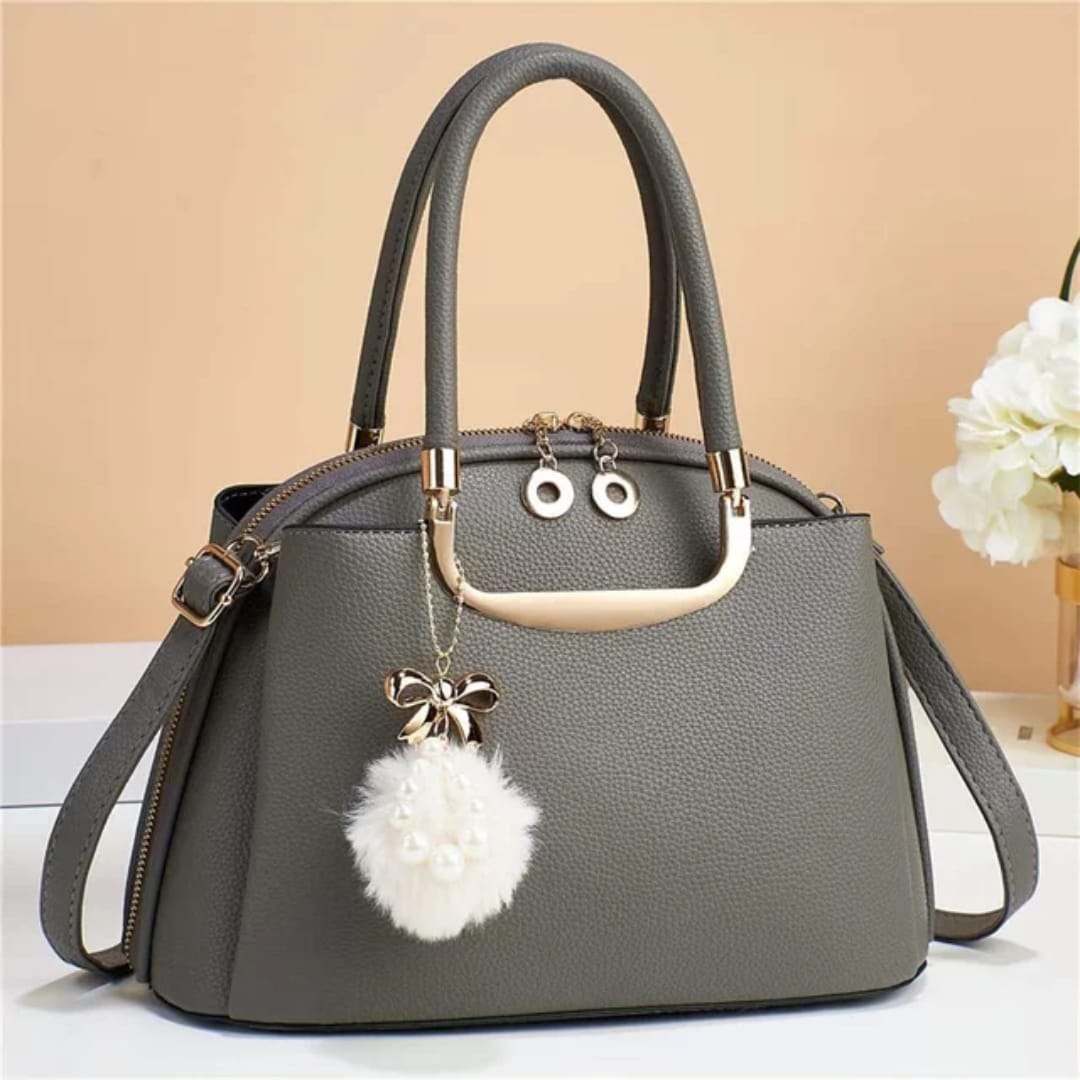 Women’s Elegant Top Handle Handbag with Pearl Charm – Structured PU Leather Crossbody & Shoulder Bag