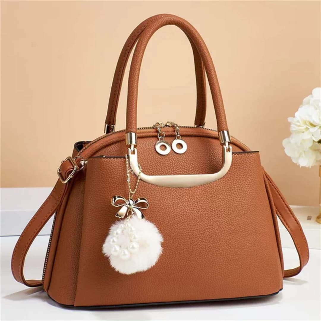 Women’s Elegant Top Handle Handbag with Pearl Charm – Structured PU Leather Crossbody & Shoulder Bag