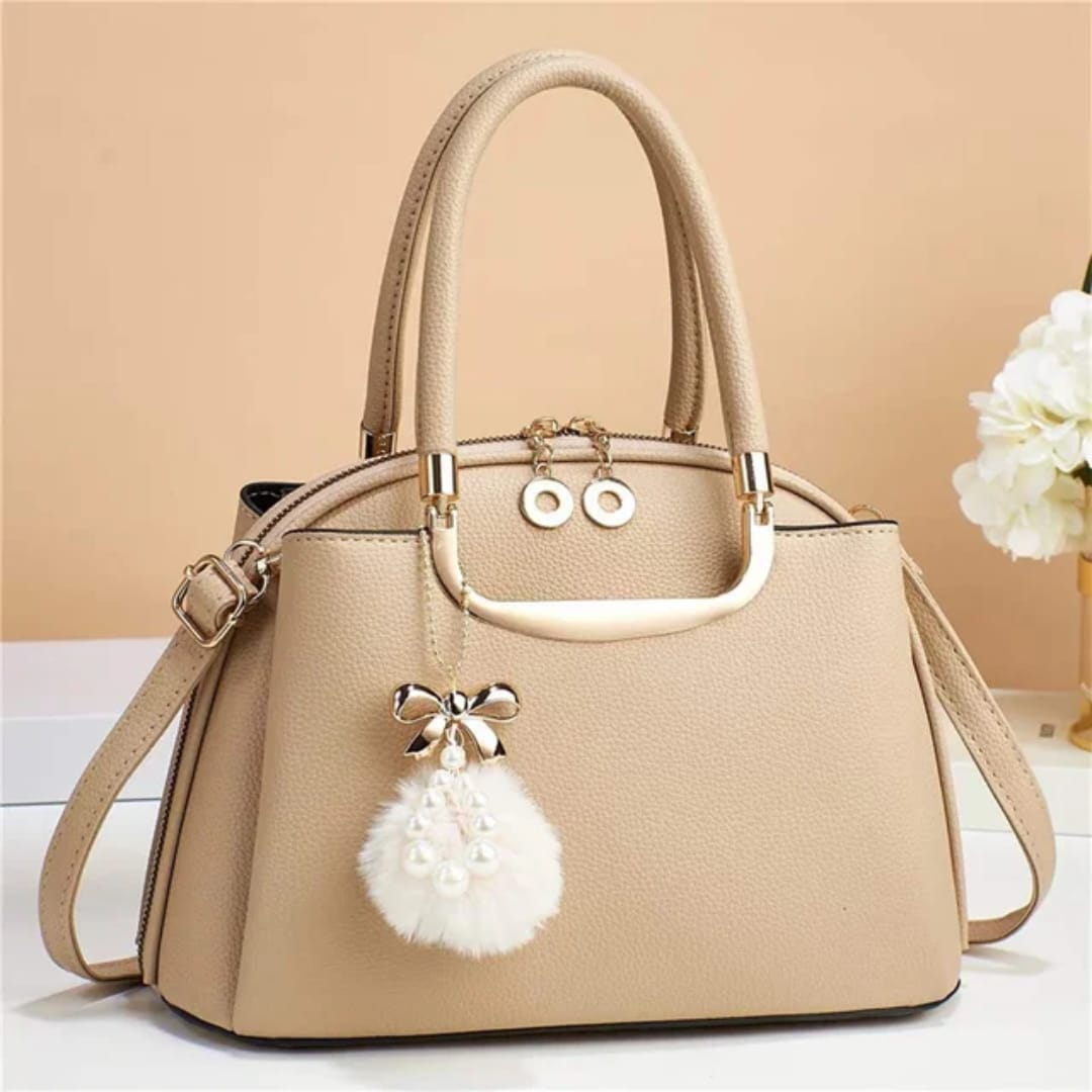 Women’s Elegant Top Handle Handbag with Pearl Charm – Structured PU Leather Crossbody & Shoulder Bag