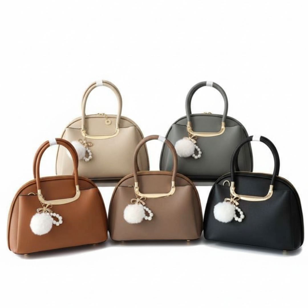 Women’s Elegant Top Handle Handbag with Pearl Charm – Structured PU Leather Crossbody & Shoulder Bag