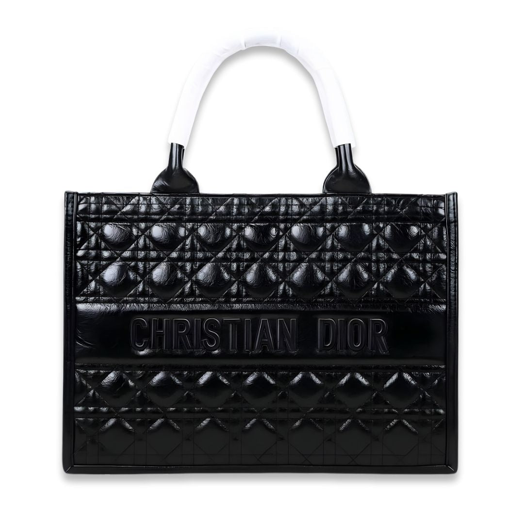 Premium Quilted Handbag – Tote Style Glossy Black Bag
