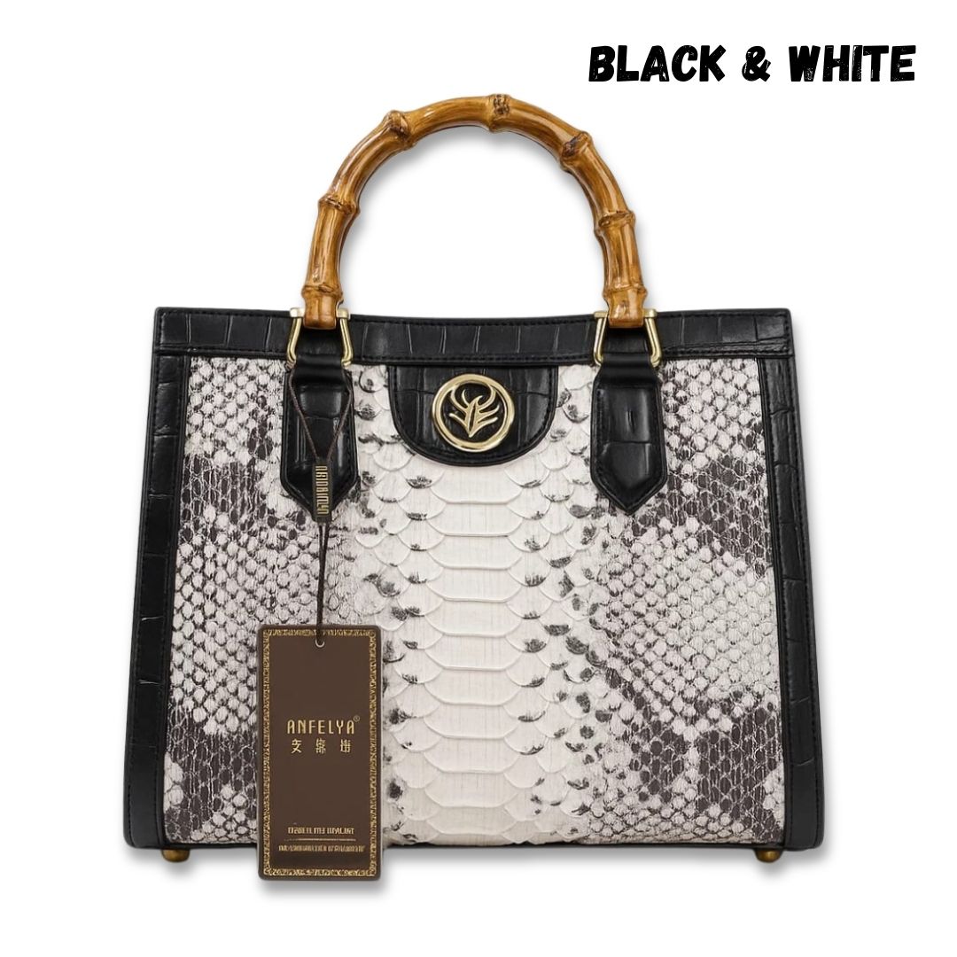ANFEIYA Bamboo Style Handle Tote – Faux Snakeskin & Croc Texture