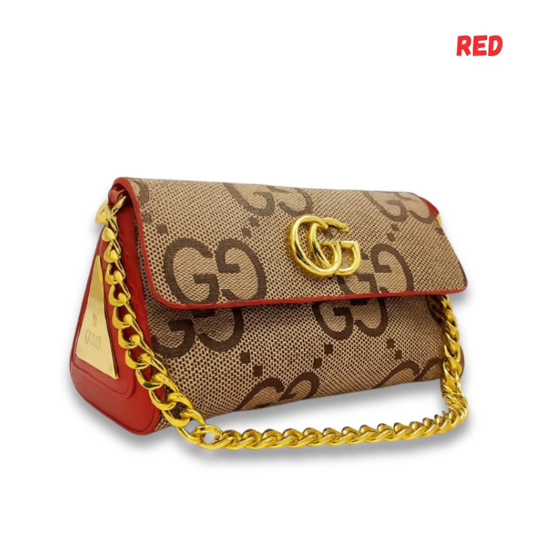 Designer-Inspired GG Canvas Crossbody Bag – Gold Chain