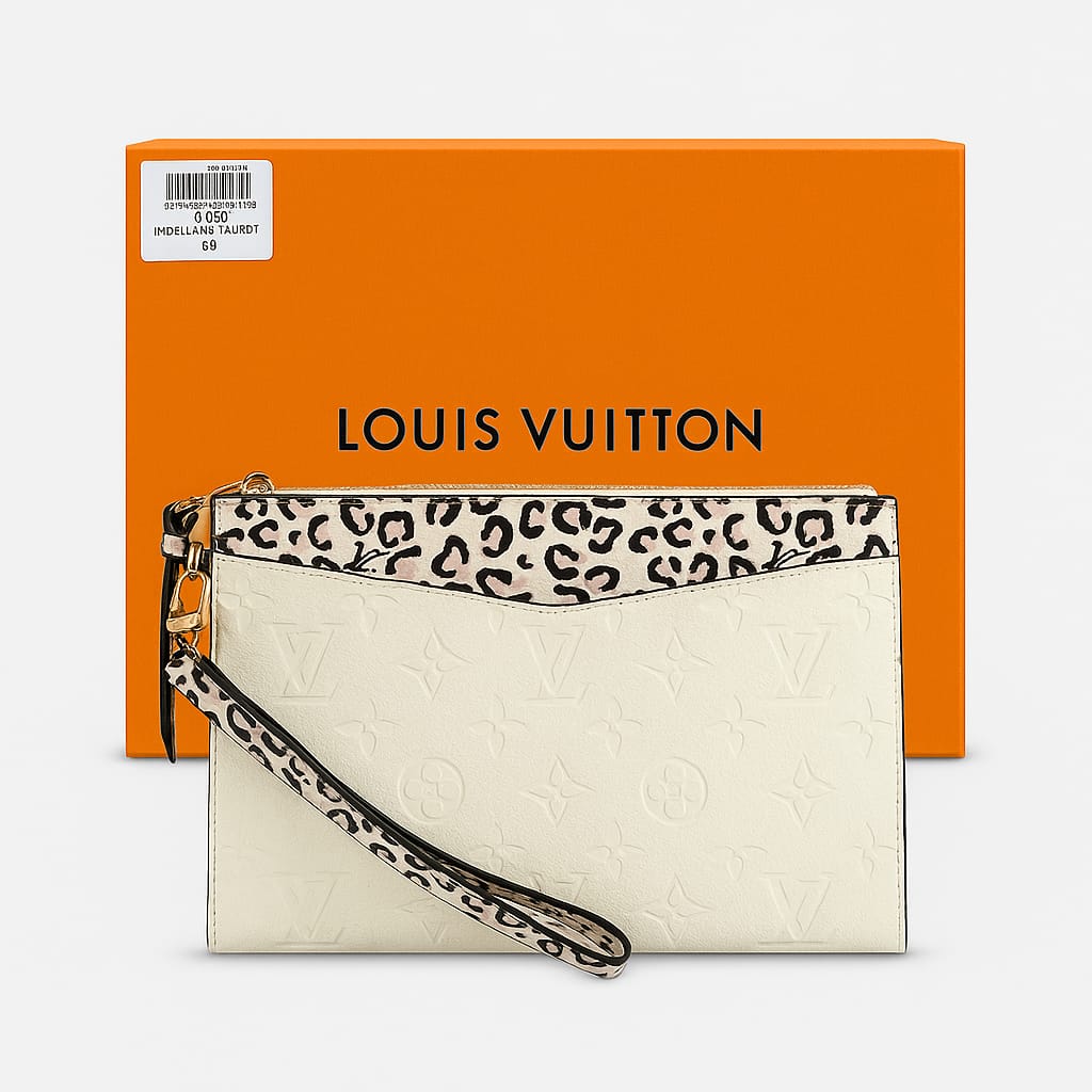 Louis Vuitton Imellans Taurdt Leopard Monogram Wristlet Pouch
