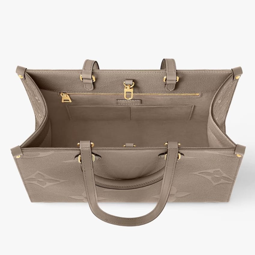 Louis Vuitton OnTheGo MM Embossed Monogram Leather Tote – Taupe