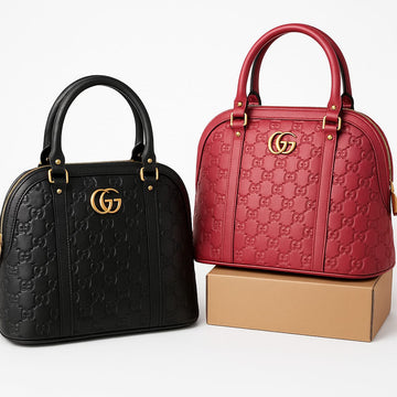 Elegant Embossed Leather Dome Satchel Handbag