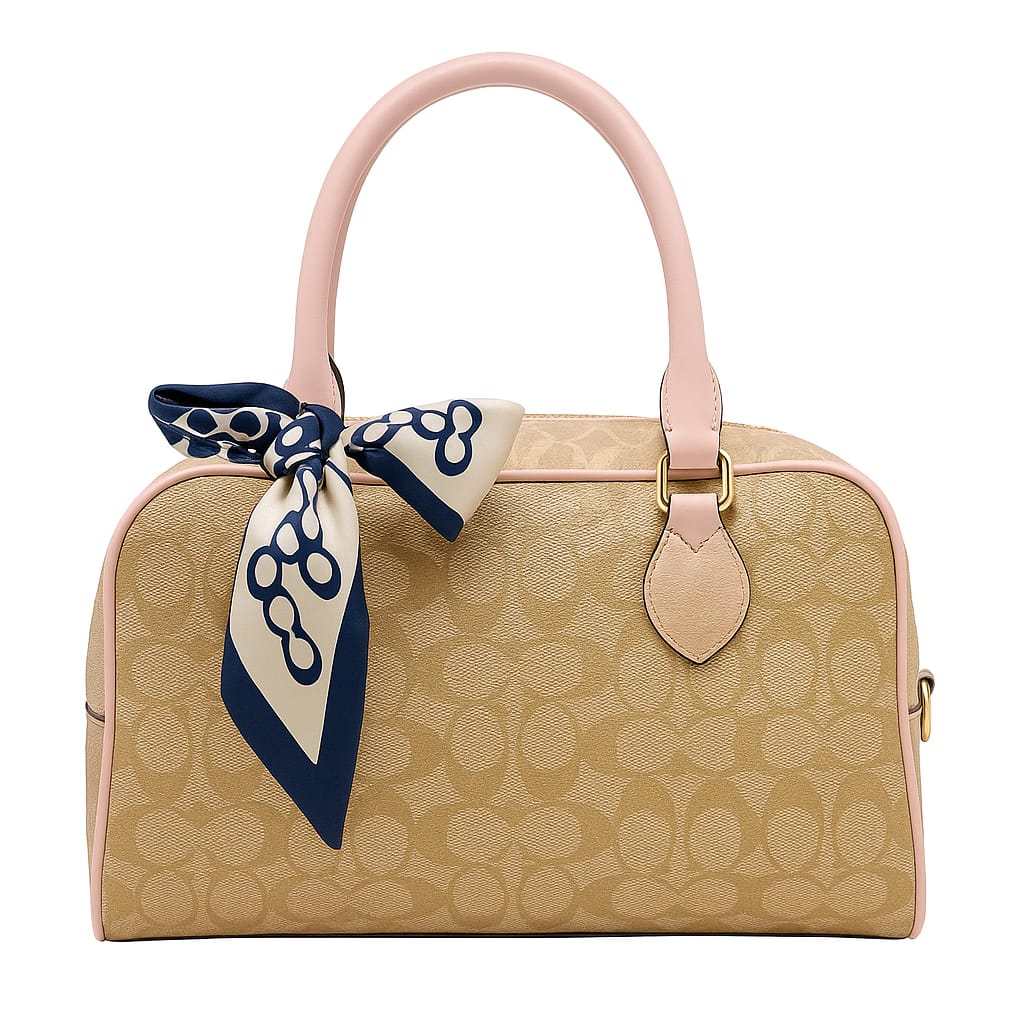 COACH Signature Print Handbag with Scarf &amp; Adjustable Strap – Elegant Everyday Satchel Bag